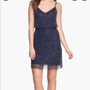 Adrianna Papell Navy Gunmetal Beaded Dress